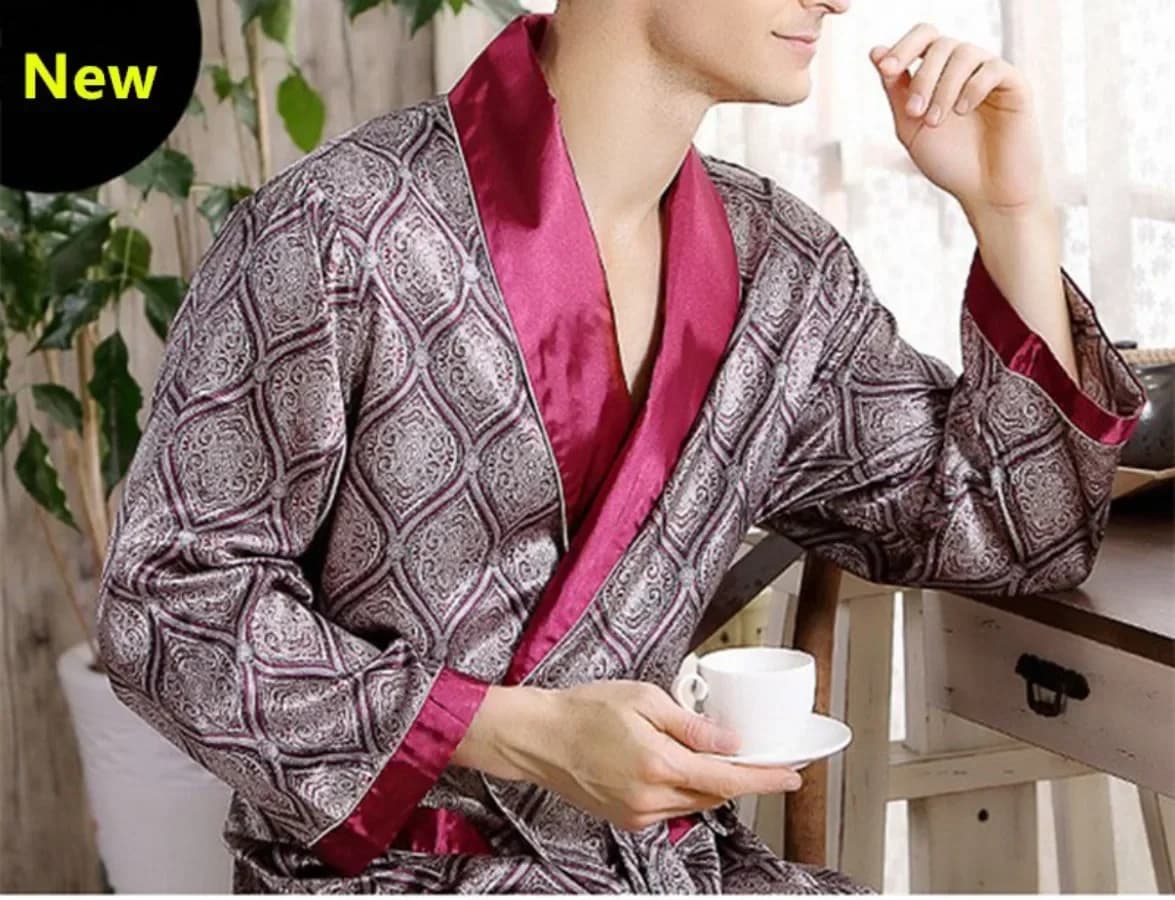 4XL 5XL Men's Luxury Pijama Vestaglie Silk Kimono Long Sleeved Bathrobe Satin Night Shirt Maschile Summer Homewear Oversize