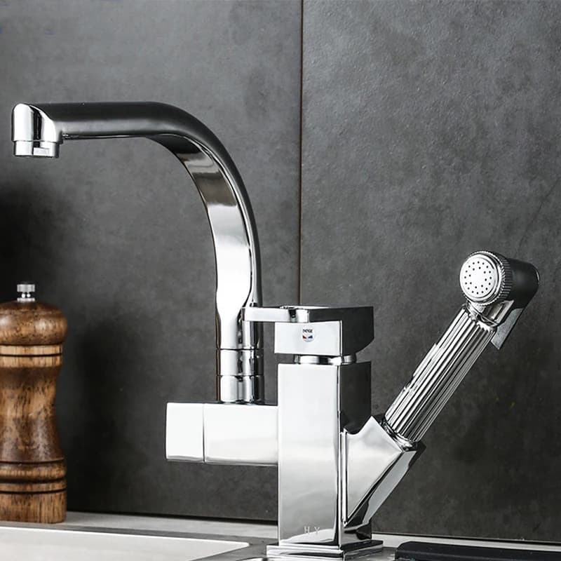 Rubinetto della cucina con pistola a spruzzo Rubinetto per lavabo estraibile monoforo Rubinetto per lavello da cucina Miscelatore per pistola con testa di spruzzo a flusso