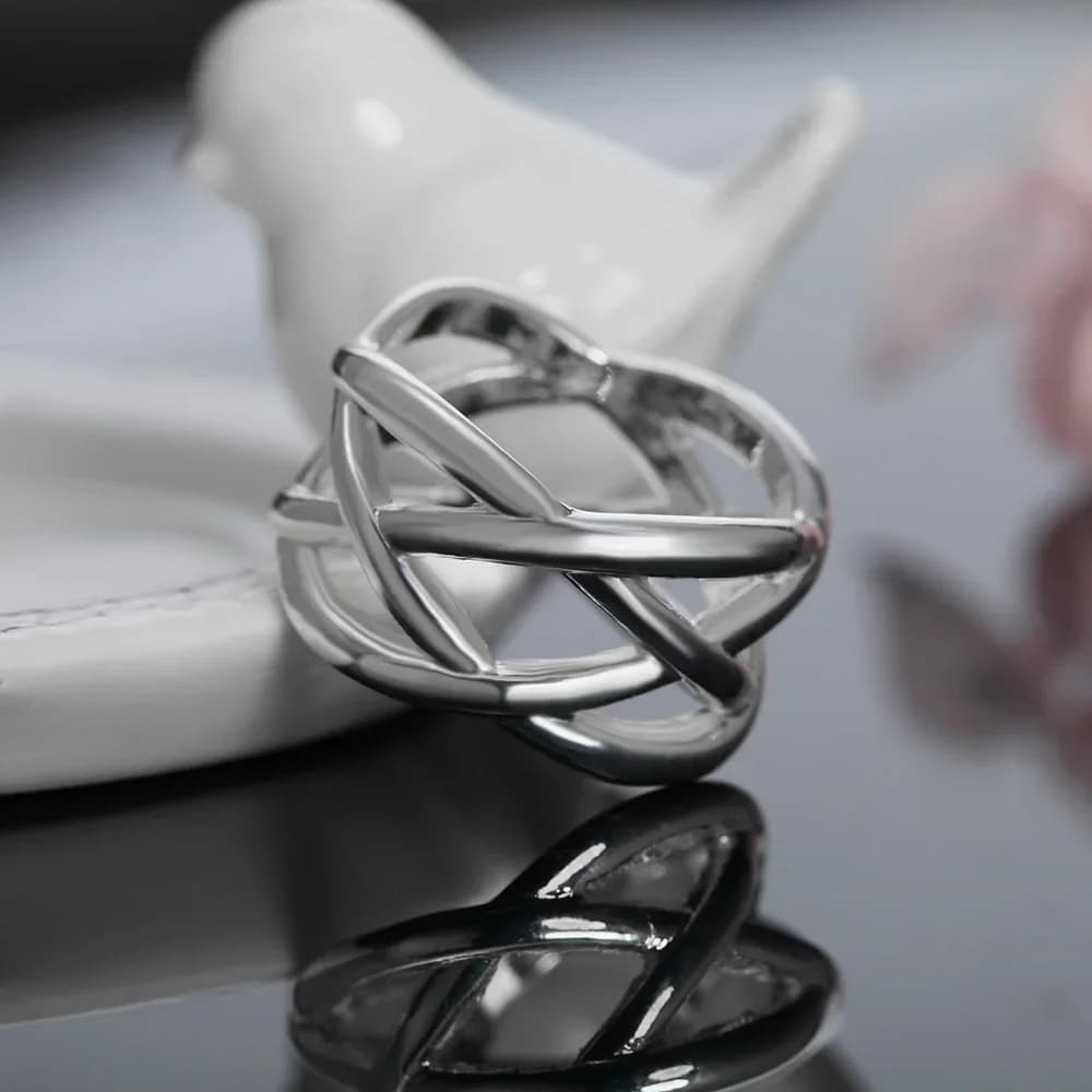 Anello a Rete da Pesca con Croce in Argento Sterling 925 per Donna e Uomo, Taglie 6 7 8 9 10, Regalo di Moda per Matrimoni e Festività
