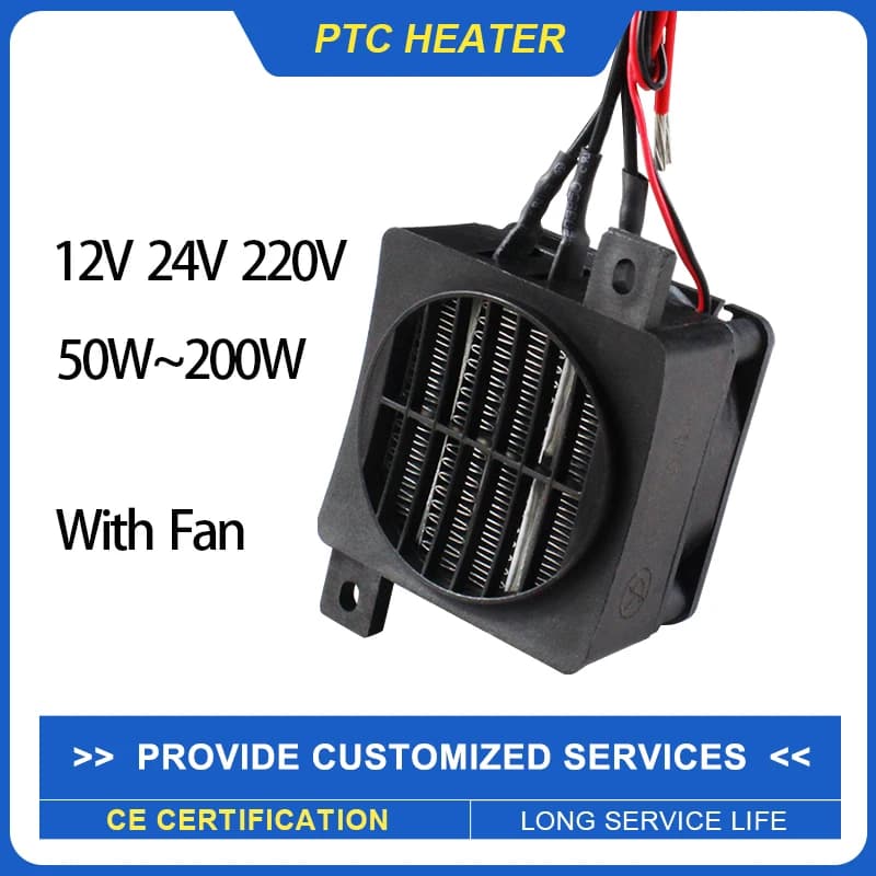 Riscaldatore PTC isolato 12V ~ 220V 50W ~ 200W Riscaldatore termostatico in ceramica con elemento riscaldante a ventola Riscaldatore per incubatrice di uova Stampante 3D