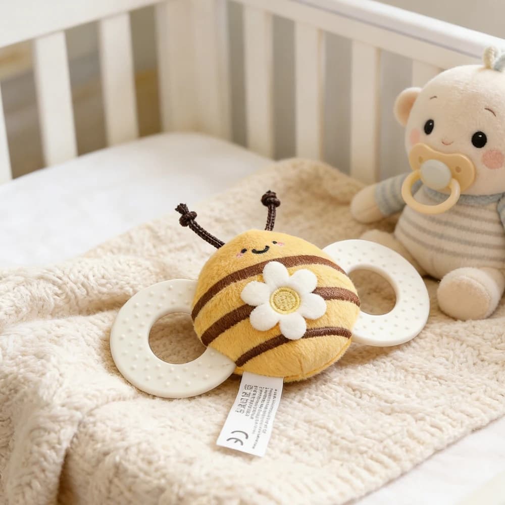 Giocattolo Sonaglino per Neonati, Campanello da Culla, Bambola Sensoriale in Feltro a Forma di Ape, Giocattolo Montessori per Neonati 0-12 Mesi, Regalo per Neonati