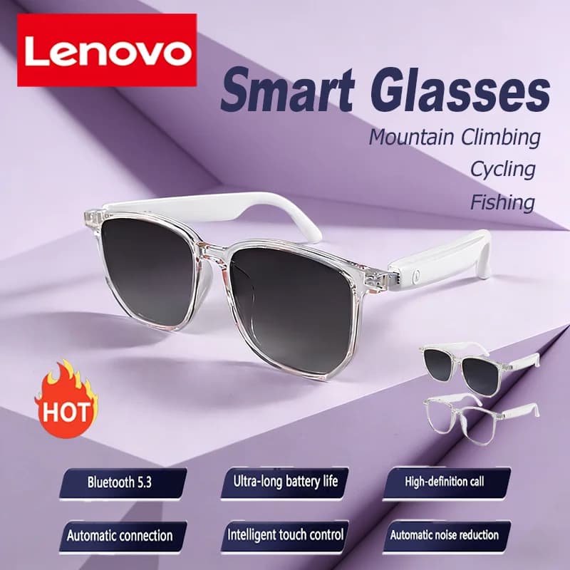 Lenovo AI Smart Glasses with Chat, Bluetooth Calls, 270mAh Battery, for Cycling, Listening Music, Vocal Assistant, Smart Cards