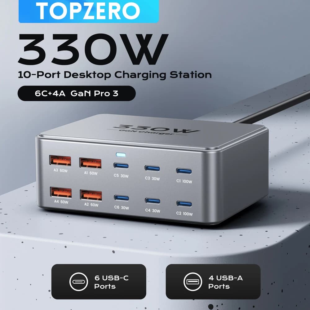 USB GaN Charger C 330W 100W PD3.0 PPS QC3.0 Quick charging station multiport for laptop iPhone 15 16 Samsung MacBook Pro Tablet