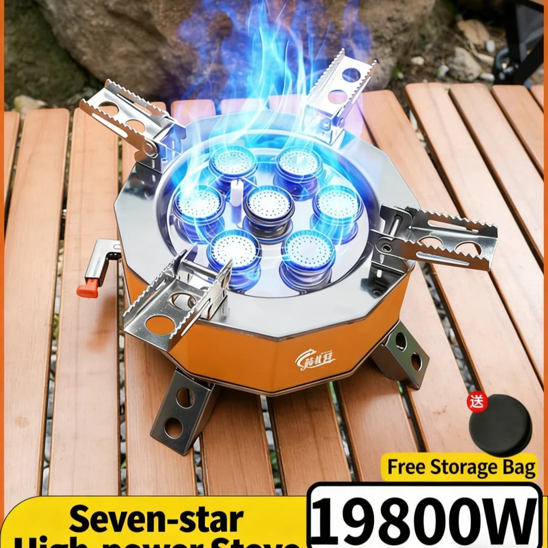 Fornello a Gas Portatile da Campeggio 19800W, Antivento, Alta Potenza, a Butano, per Picnic e BBQ all'Aperto, Attrezzatura da Cucina per Campeggio