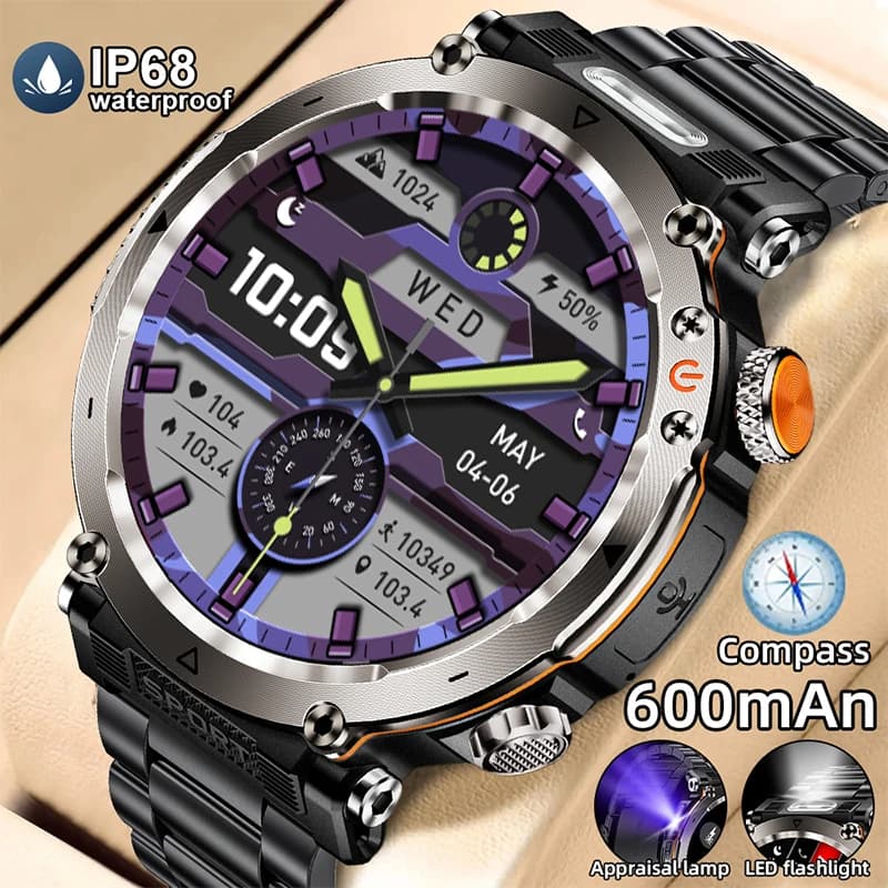 LIGE Nuovo Orologio di Lusso da Uomo 5ATM con GPS e Bussola, Smartwatch Sportivo da Esterno con Display AMOLED 366*366, Cardiofrequenzimetro, IP68
