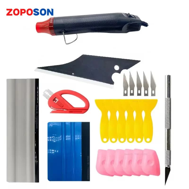 Hot Kit di strumenti per pellicole in vinile Strumento Zoposo Vinile pistola termica Raschietto Suite Set di raschietti Micro raschietto Strumento liscio per pellicole per auto e finestre