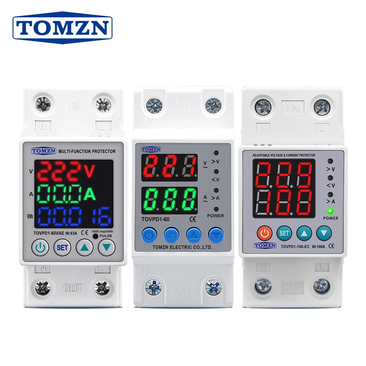 Overvoltage and undervoltage protection device with double display for DIN rail, protective relay 40A 63A 80A 220V 230V
