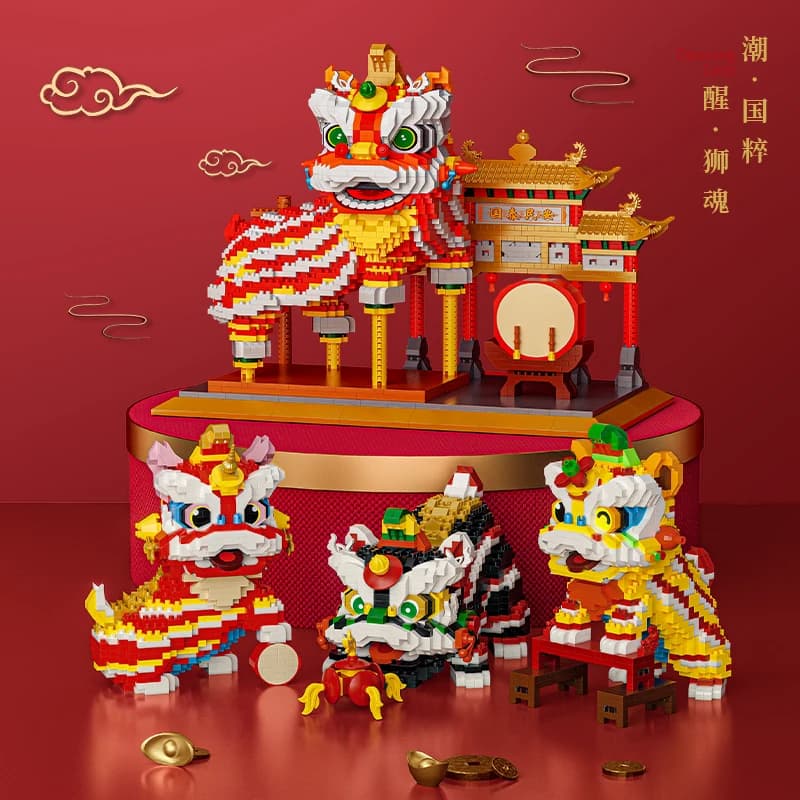 Festival tradizionali cinesi mascotte leone danzante drago di buon auspicio modello blocchi di costruzione regali micro mattoni puzzle giocattolo per bambini
