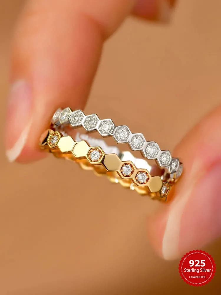 Anelli a forma geometrica con zirconi vintage in argento sterling 925 per le donne, regalo per feste quotidiane, accessori di gioielleria raffinata di alta qualità