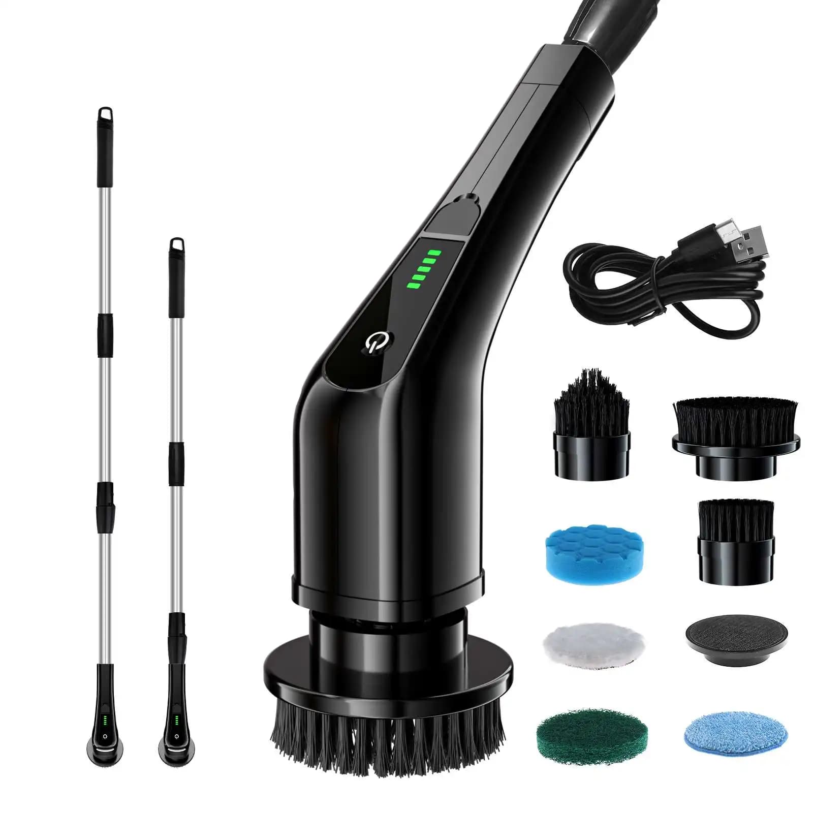 Sunshine Spazzola elettrica per pulizia a batteria 7 in 1 Manico lungo 2500 mAh Pulizia 7 in 1 per bagni Vetro per bambini Realizzato in plastica