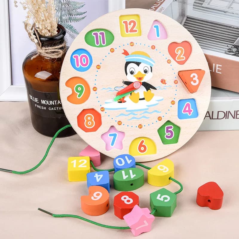 Orologio in Legno Puzzle Montessori per Imparare le Ore, Forme e Numeri, Gioco Educativo per lo Sviluppo della Motricità Fine 3+
