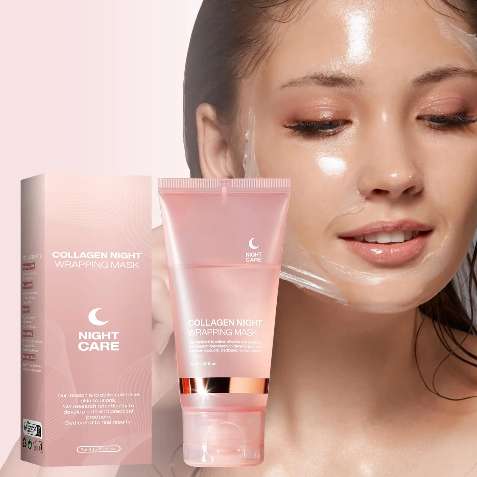 Face Mask Wrap Collagen Night Elasticity Hydrating Reduces Opacity Falling Products for Skin Care at Hydrolyzed Collagen 75ml
