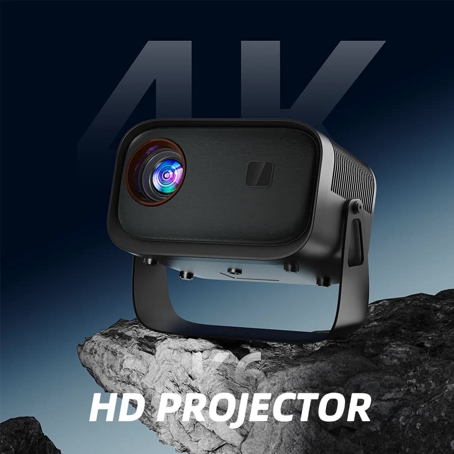 145 ° mini projector with adjustable support, with WiFi and Bluetooth, 4K quality, electrical focus, keystone correction, home theater