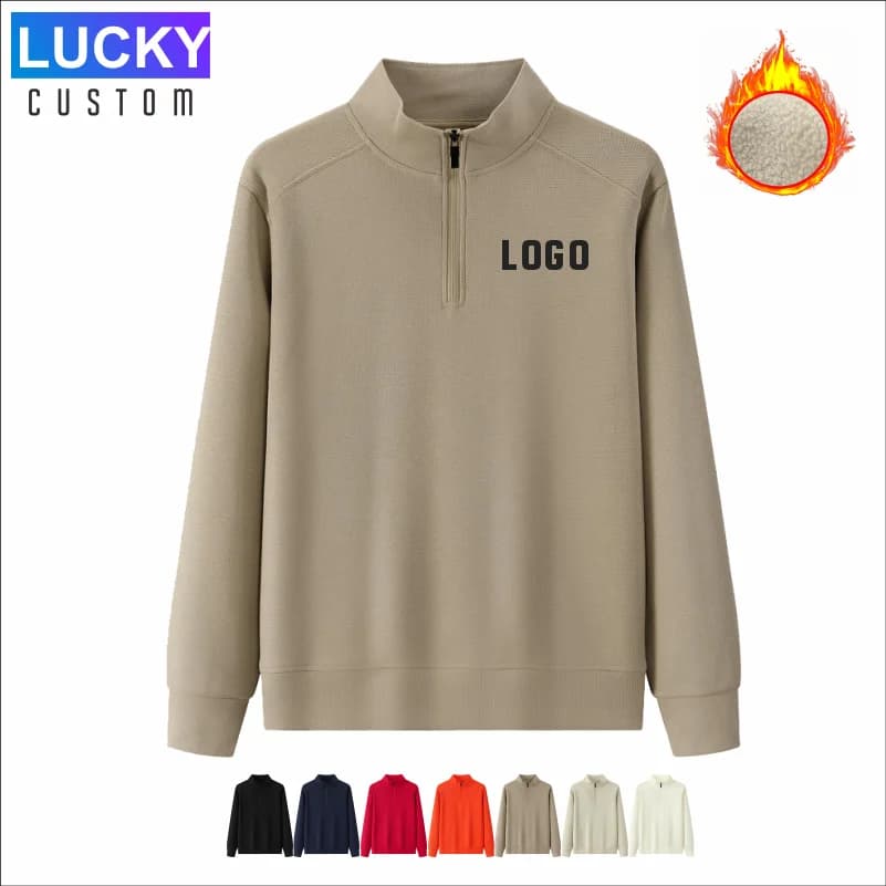 Men's half zip sweatshirt with custom logo Sweatshirt with long sleeves Men's sweatshirt thickened for warm clothing Uniforms of unisex group