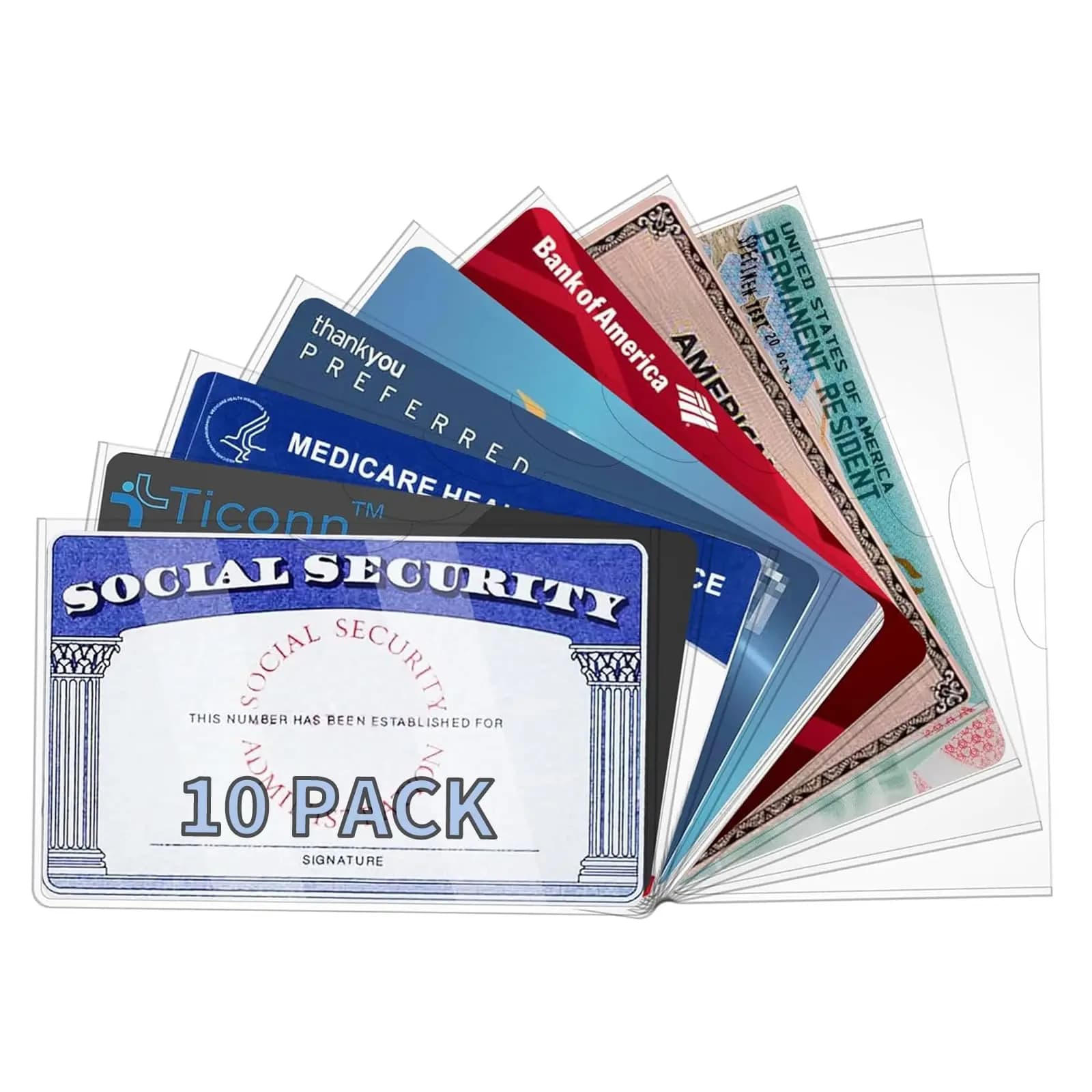 Pack of 10 Protective Envelopes 31 Mil - Porta Carte Ultra Transparent and Waterproof for Identity Cards, Credit Cards, Debt Cards and Cards Index