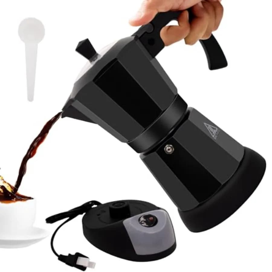 Caffettiera Elettrica in Alluminio Moka Pot 5-6 Tazze 270ml con Base Staccabile, Ideale per Caffè Espresso e Moka Italiana per la Casa