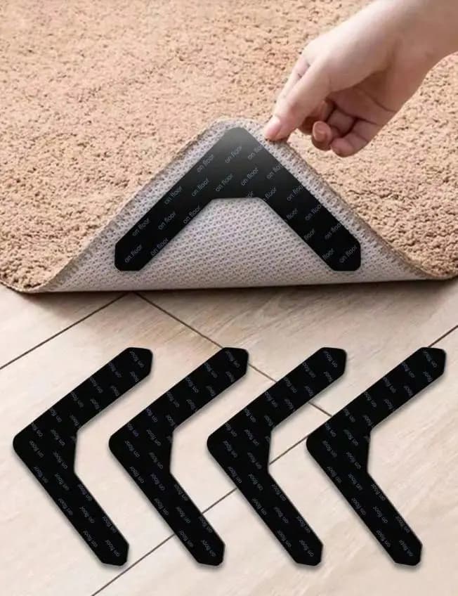 4 Pieces Non-slip Tape for Carpets, PU Adhesive Washable and Reusable Without Residues, Lavabile Fixing Sticker