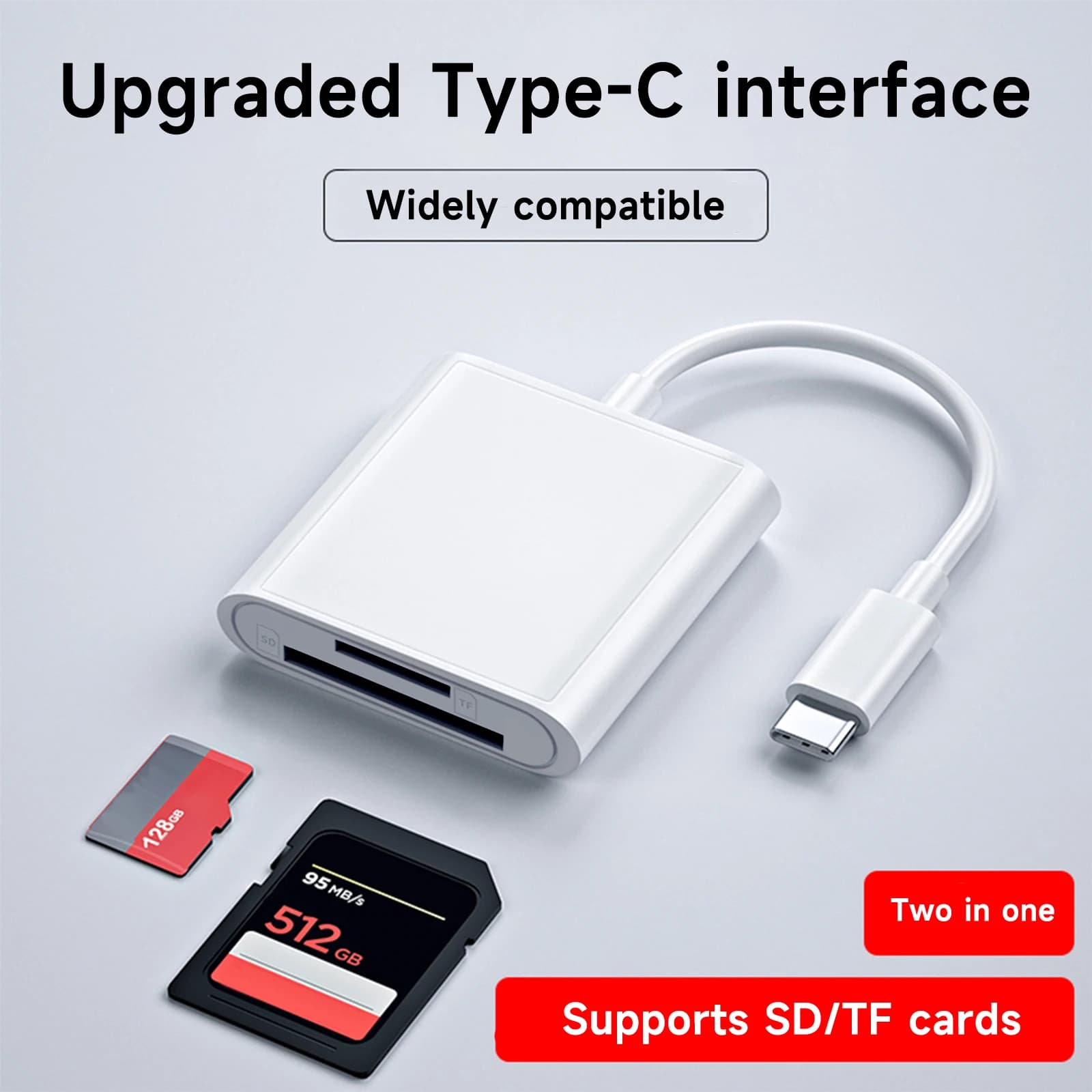 2-in-1 Lightning to SD TF Card Reader for iPhone iPad, Camera Photo Video Transfer Adapter, No App Required, Plug and Play