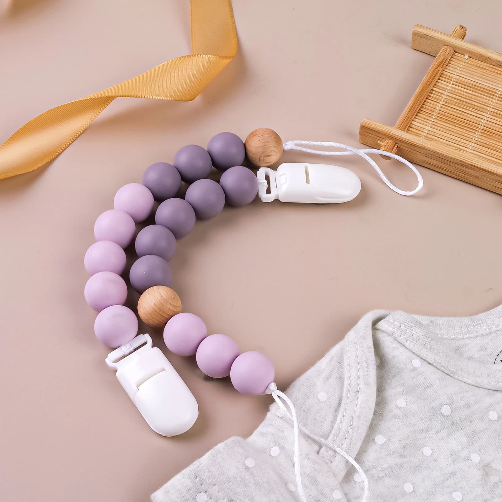 1pc Clip per ciuccio per bambini Catena per ciuccio per bambini in silicone integrato Massaggiagengive Dentizione Giocattoli Supporto per clip fittizio Clip per catena Regalo per bambini