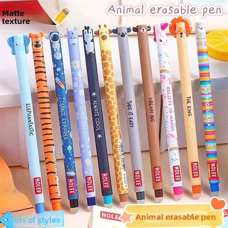Penna Gel Cancellabile 2 in 1, 0.7mm, Creativa con Animali Cartoon, Inchiostro Blu o Nero, Scrittura Fluida, Cancellabile, Vendita all'Ingrosso