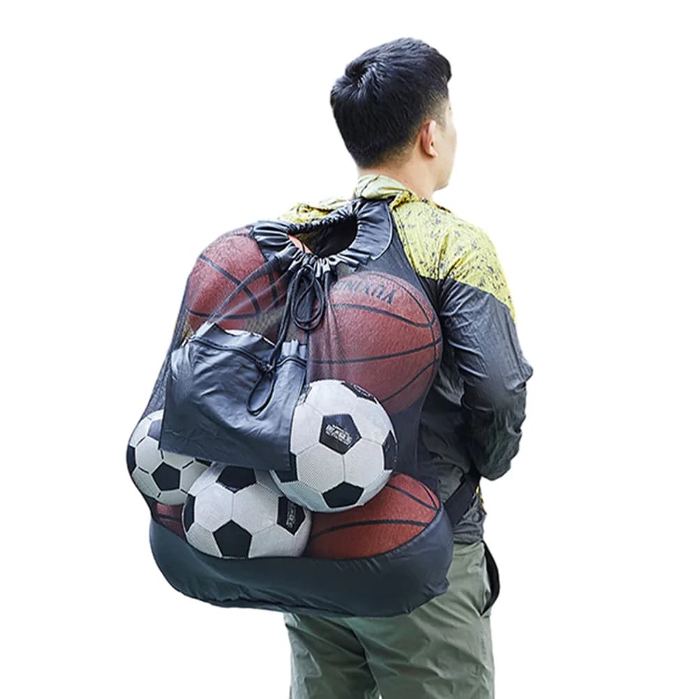 Borsa a rete per palloni da calcio, sacche con coulisse resistenti con tracolla, tasca laterale sicura per contenere palloni da basket, pallavolo, baseball