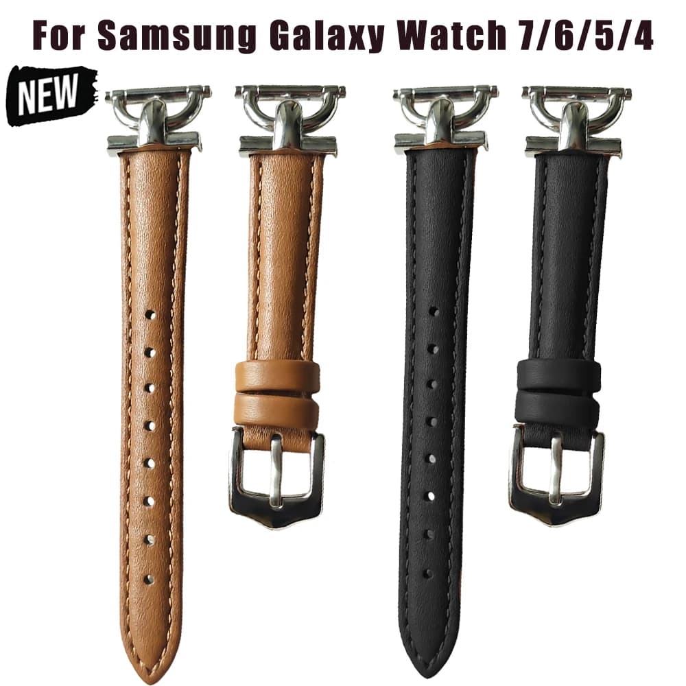 18/20/22mm Women's Leather Strap for Samsung Galaxy Watch 4 5 6 7 Slim Bracelet for Samsung Galaxy Watch 7 Girls' Running Strap