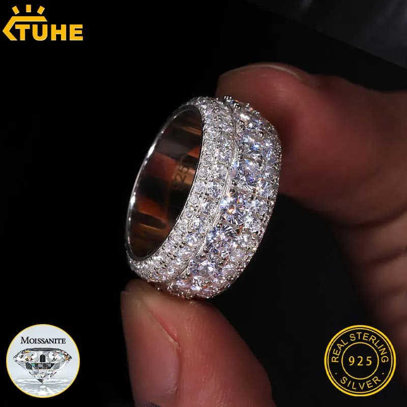 TUHE Unisex Iced Out Moissanite Anelli da uomo S925 Per uomo Hip Hop Gioielli di lusso S925 Anello Pavimenta Impostazione Uomo Accessori gioielli