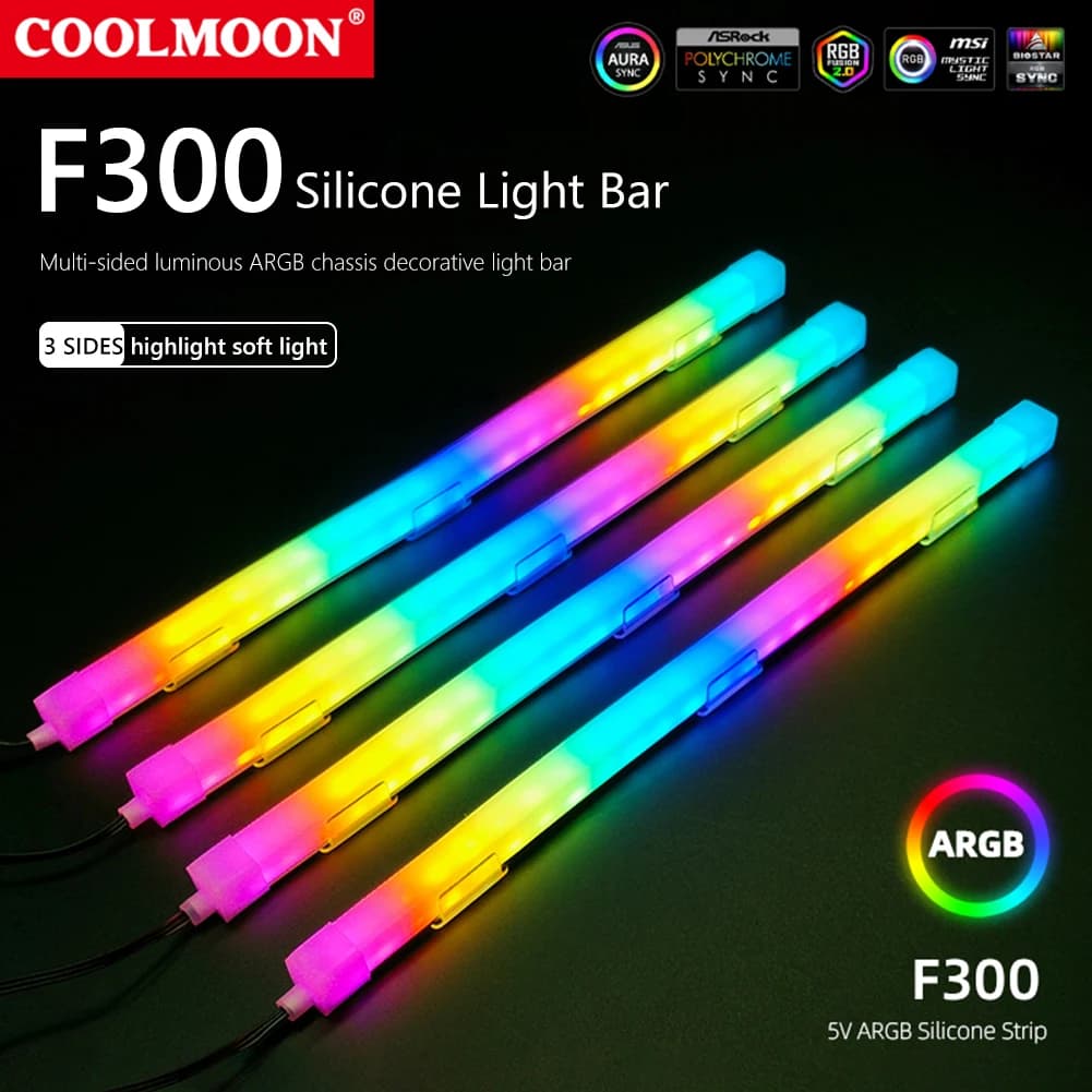 1/2 pz COOLMOON 30cm lega di alluminio RGB custodia per PC striscia LED barra luminosa magnetica per Computer 5V/3pin piccola 4pin ARGB luce della scheda madre