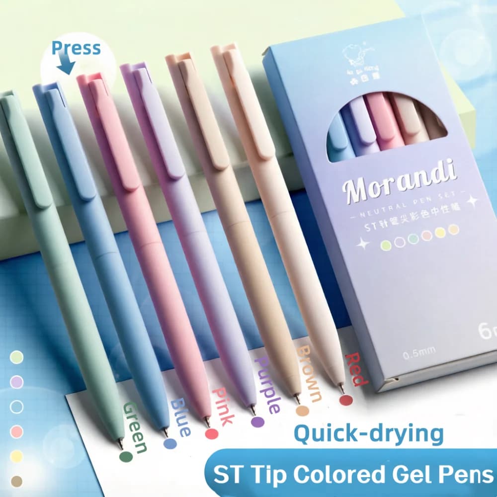 6 penne gel colorate da 0,5 mm, a pressione, ad asciugatura rapida, per studenti, per prendere appunti, per schizzi artistici, forniture per ufficio e scuola