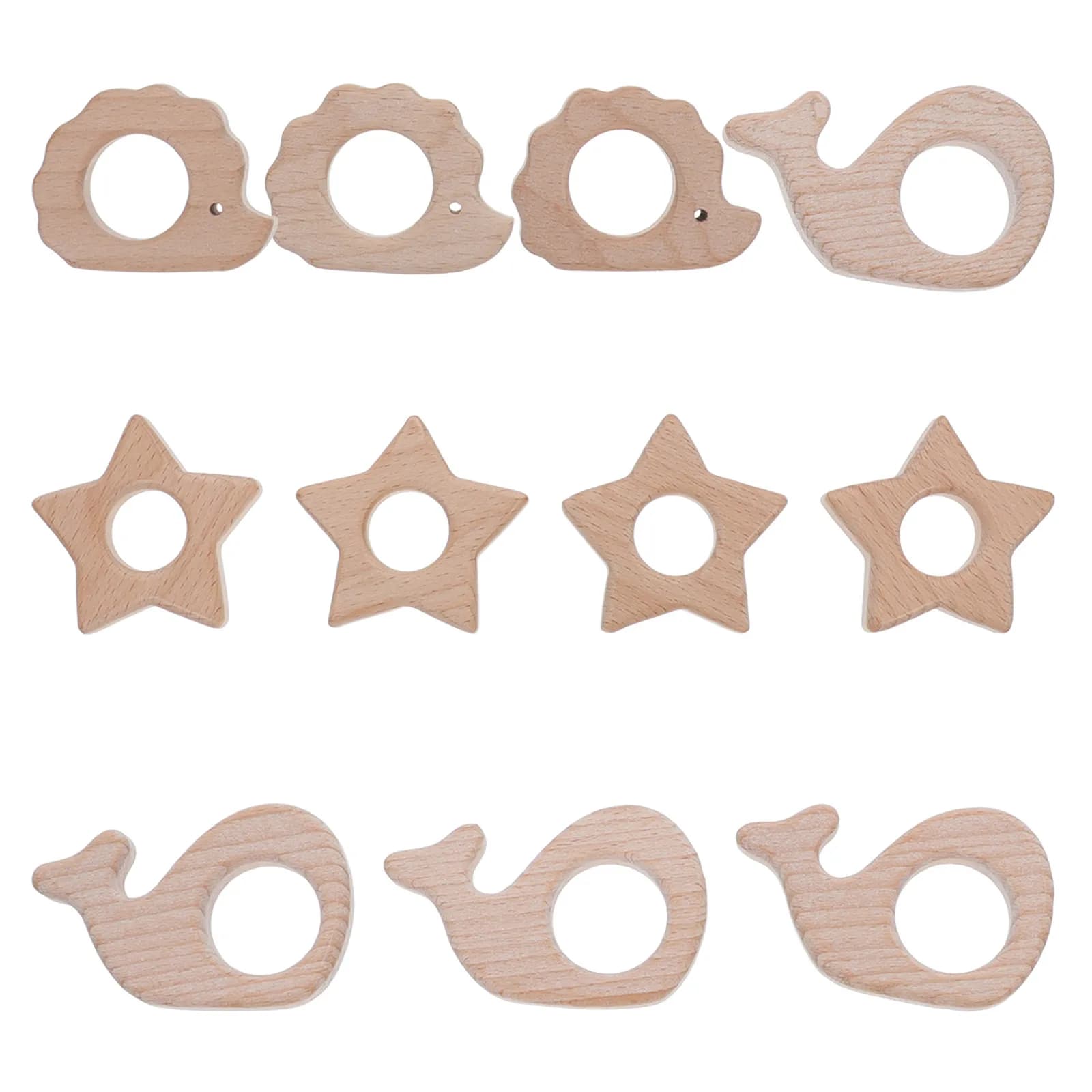 Set di 11 Dentaruoli in Legno a Forma di Cartone Animato per Neonati, Aiuta a Massaggiare le Gengive e Divertirsi, Giocattolo da Masticare per Bambini
