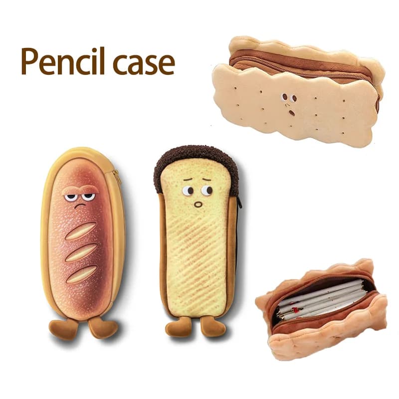 Astuccio a Forma di Biscotto, Astuccio a Forma di Pane, Astuccio a Forma di Toast, Borsa Portatile Unisex di Grande Capacità per Cancelleria e Cosmetici