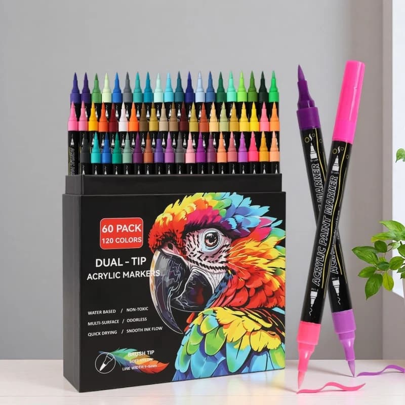Set di pennarelli per vernice acrilica da 24/48/72/96/120 colori – Penne a doppia punta per pittura su roccia, artigianato e opere d'arte – Pigmenti vivaci e ad asciugatura rapida