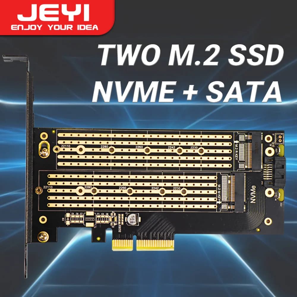 JEYI SK6 Dual M.2 PCIe 4.0 Adattatore NVMe (M-Key) e SATA (B-Key) Slot SSD a PCIe x4/x8/x16 per l'espansione di archiviazione ad alta velocità