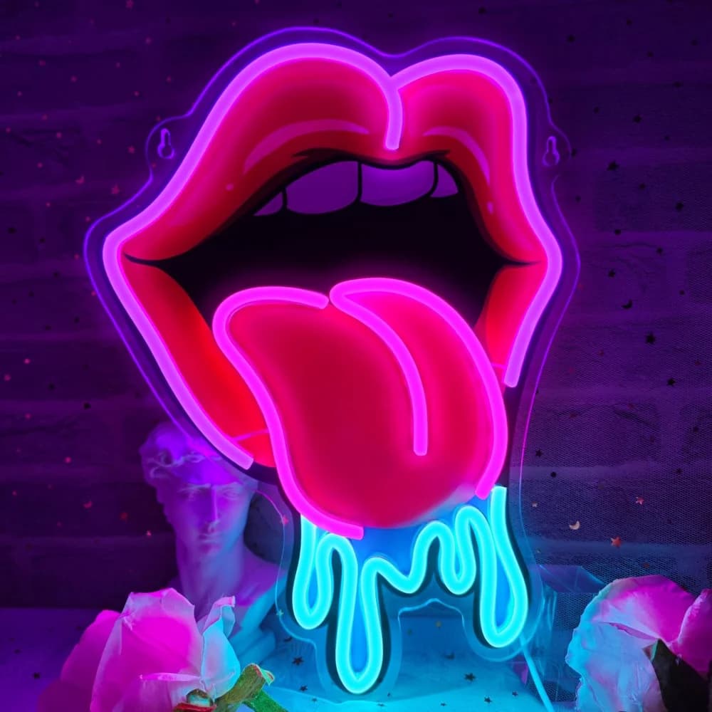 Insegna al neon labbra dimmerabili USB con lingua gocciolante Lampada da parete a LED artistica per camera da letto Bar Club Decor Regalo di illuminazione romantica sexy