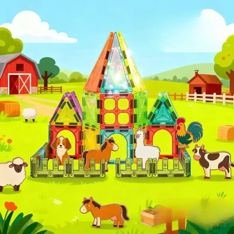 Fattoria degli animali Blocchi magnetici Set Foglio magnetico Costruzione Costruzione Puzzle Piastrelle Ragazzi Ragazze Bambini Giocattoli Montessori Regali