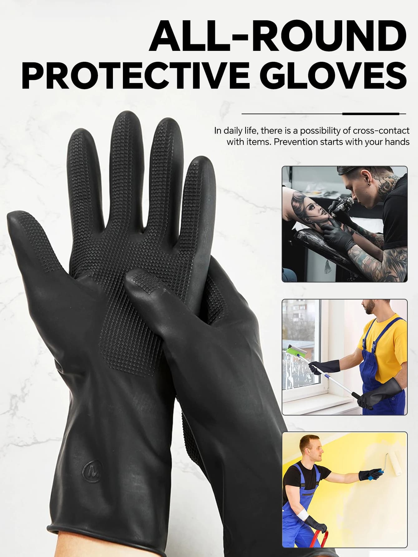 Guanti professionali in lattice di gomma nera ad alta elasticità, anticorrosione, impermeabili, antiscivolo, ideali per la tintura e la permanente dei capelli