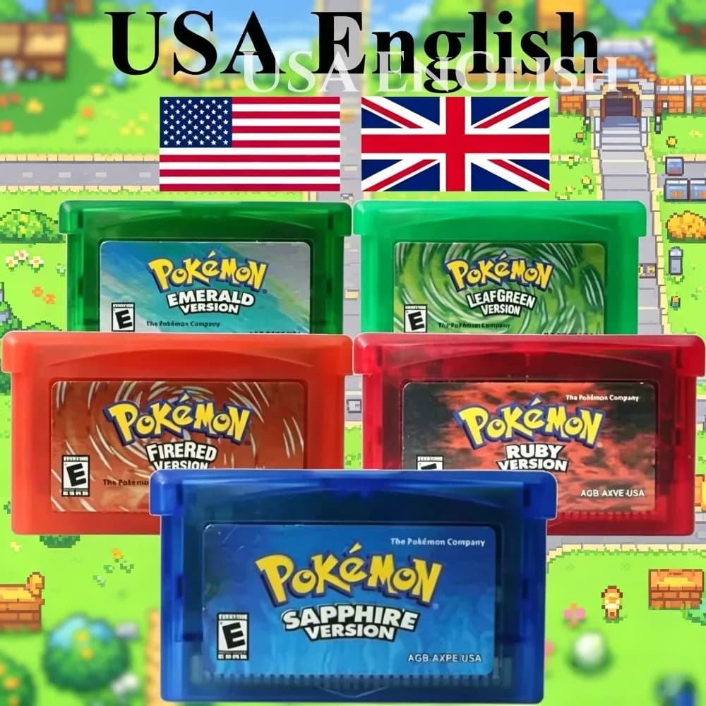 GBA Game Pokemon Series 32 Bit Video Game Cartridge Console Card Pokemon Emerald Ruby FireRed LeafGreen Sapphire Multi-language