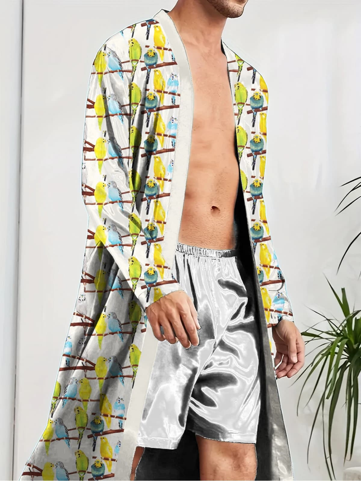 Men's Nightwear 2025 New Model of 3D Printed Bird Autumn Thin Style Gentle Bathrobe on Men's Fast Drying Skin Night Shirt for Home