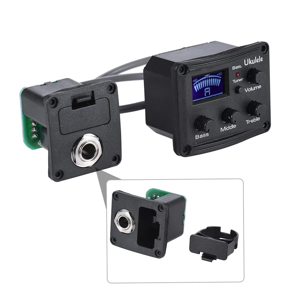 Ukulele Ukelele Uke Piezo Pickup Preamplificatore Equalizzatore EQ a 3 bande Sistema sintonizzatore con display LCD Equalizzatore per chitarra piccola