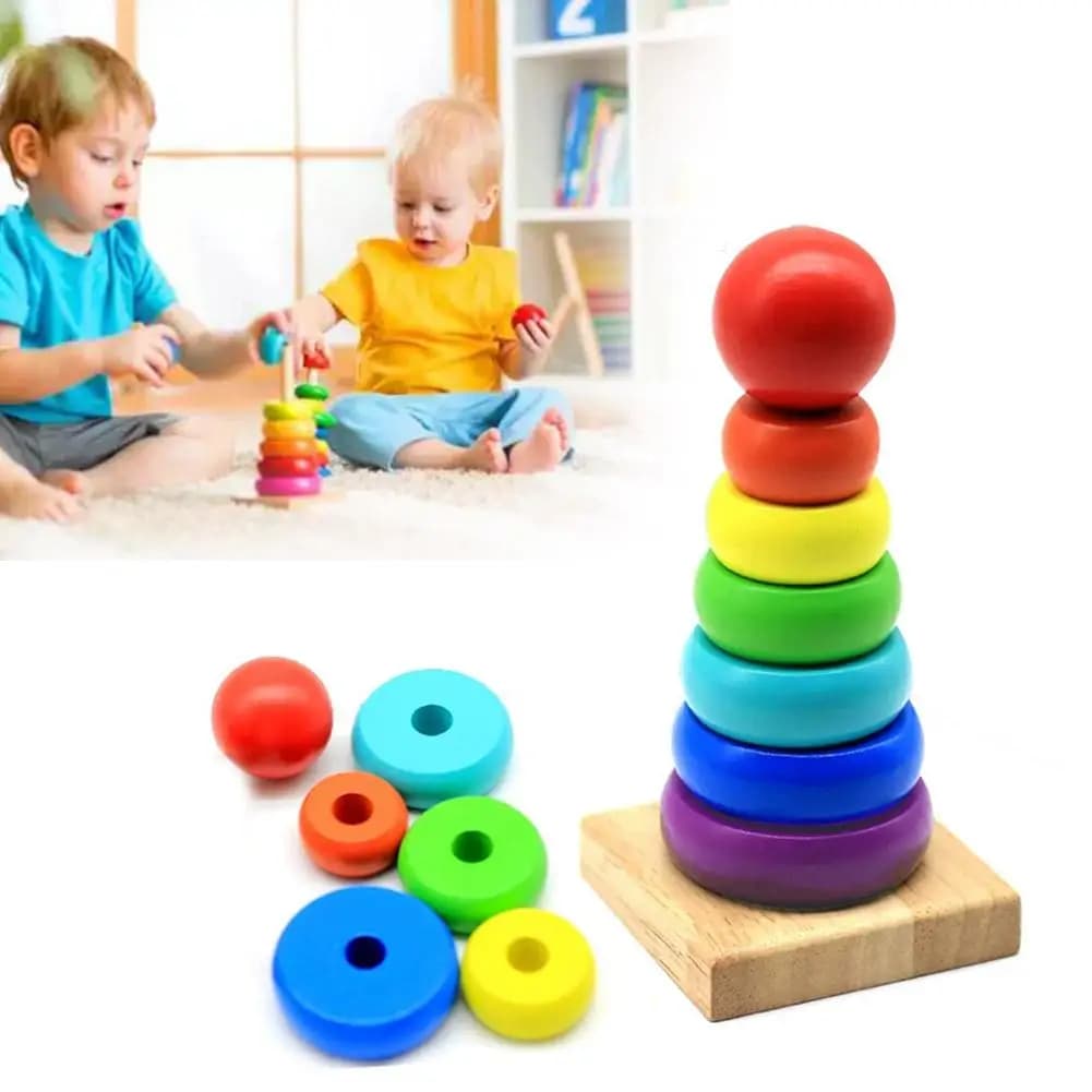 Giocattoli educativi in legno impilabili arcobaleno Torre arcobaleno impilabili blocchi Anello tazza pieghevole Giocattoli per l'educazione precoce per regali per bambini