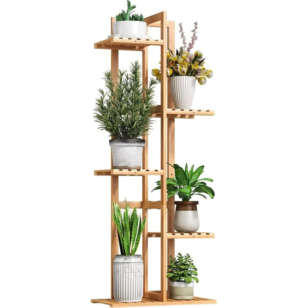 Support for Plants High in Natural Bamboo - Display at 6 Levels for Plants in Interior and Exterior