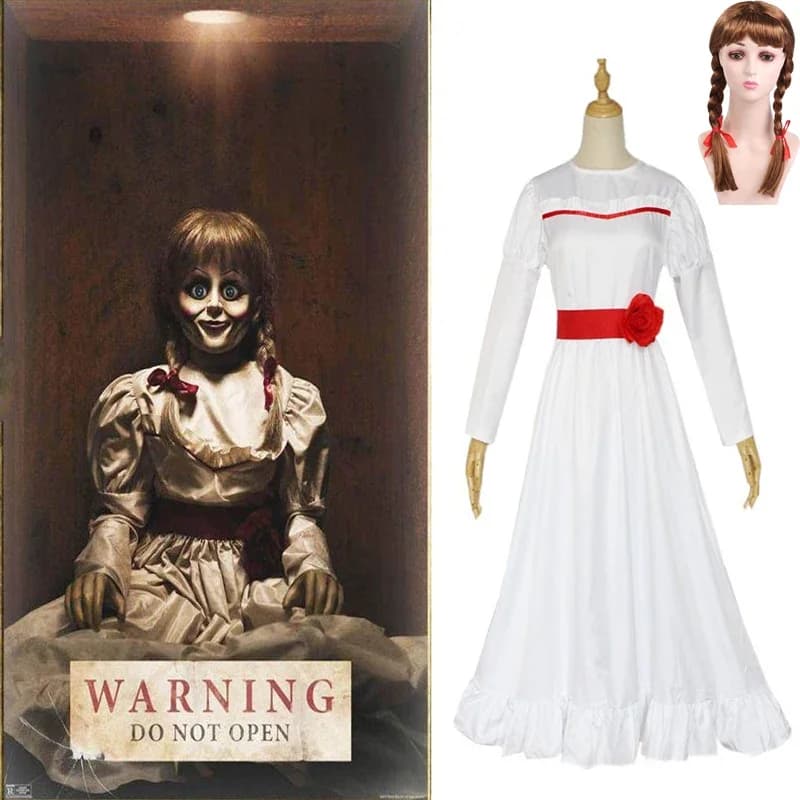 Costume da Sposa di Chucky per Adulti, Vestito Cosplay di Annabelle, Maschera da Bambola del Conjuring, Abbigliamento di Halloween per Donne e Ragazze