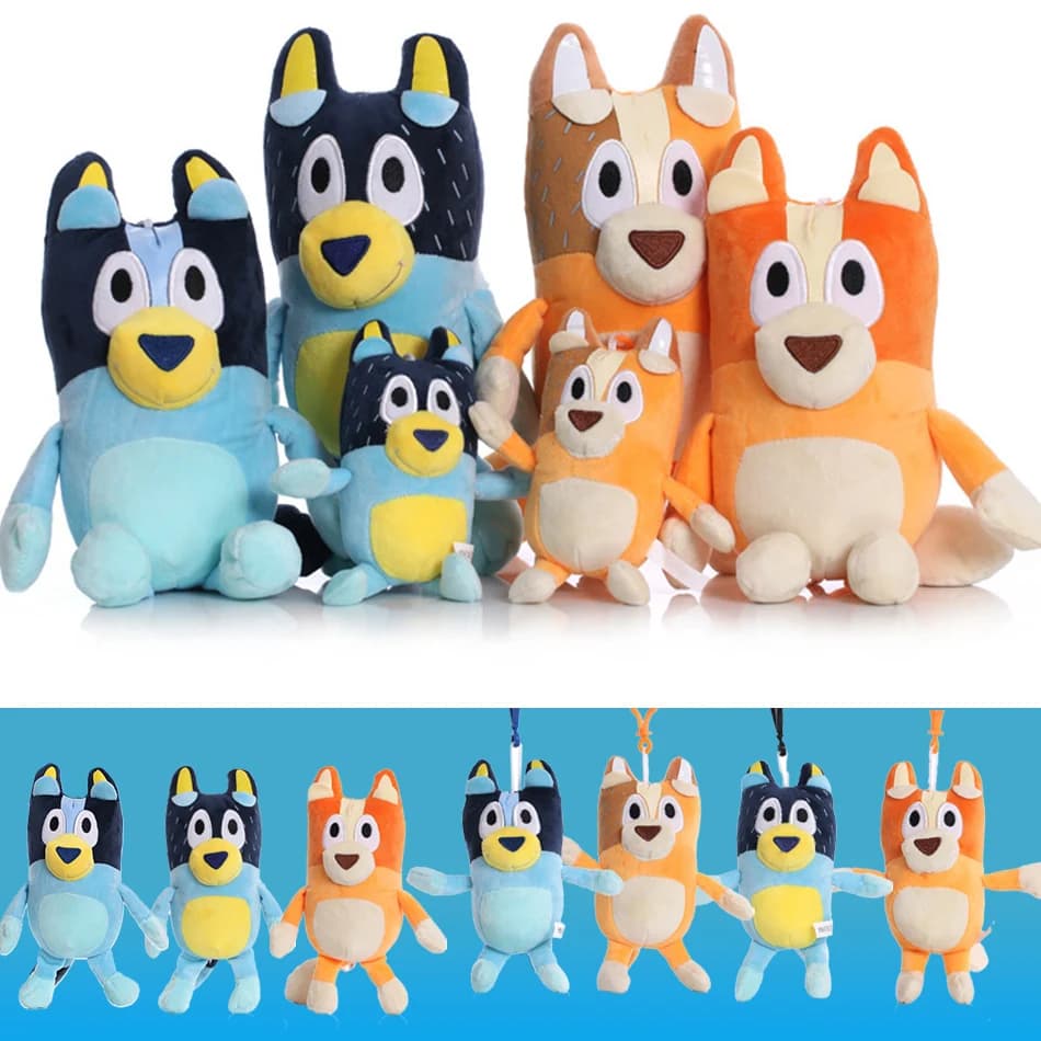 NOVITÀ: Peluche Famiglia Bluey e Bingo 17-28cm, Giocattoli Morbidi a Forma di Cane, Portachiavi, Regali di Compleanno