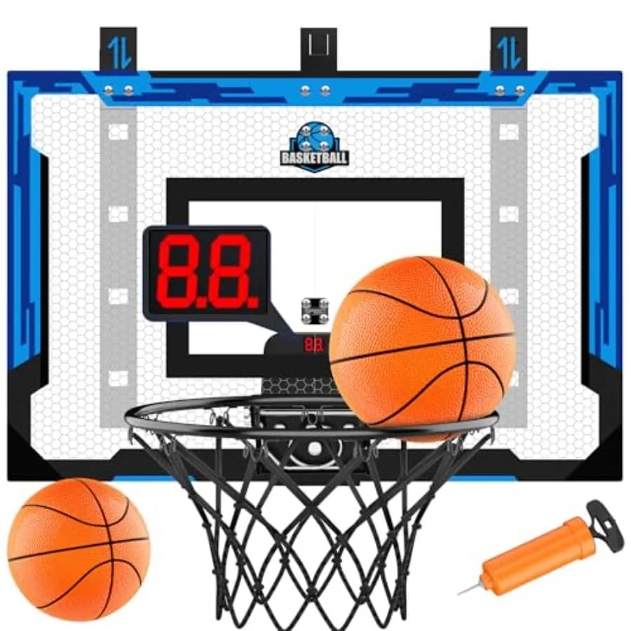 Canestro da basket gigante da interno 24" x 16" - Canestro da basket regolabile in altezza da appendere alla porta con tabellone segnapunti/2 palloni B