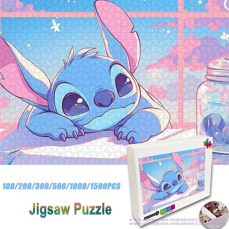 Personaggi carini Lilo & Stitch Puzzle Jigsaw 108/200/300/500/1000/1500 pezzi Puzzle di intelligenza per la decorazione della casa dei bambini