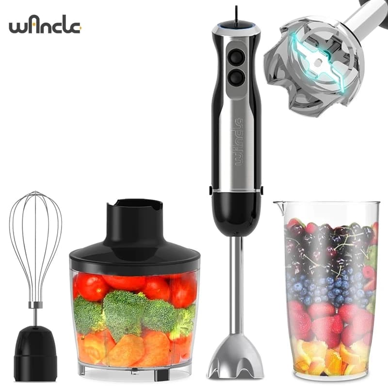 Miscelatore da cucina elettrico 4 in 1 Potente frullatore a immersione da 1000 W 16 velocità regolabili per frullati di proteine della frutta, panna montata