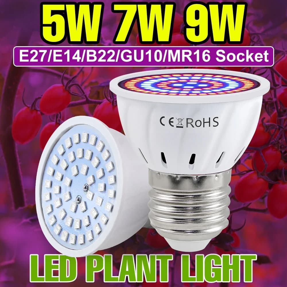 9W Compact Indoor Spectro Lamp, E27, for Semina Boxes and Growing Grass Plants, 220V, Complete Lighting for Vegetables, Fruits and Flowers