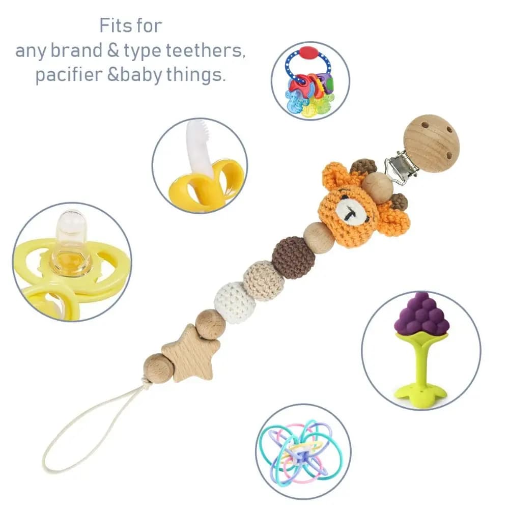 Clip Portaciuccio per Bambini, Catenelle Portaciuccio, Clip Portaciuccio con Animali all'Uncinetto