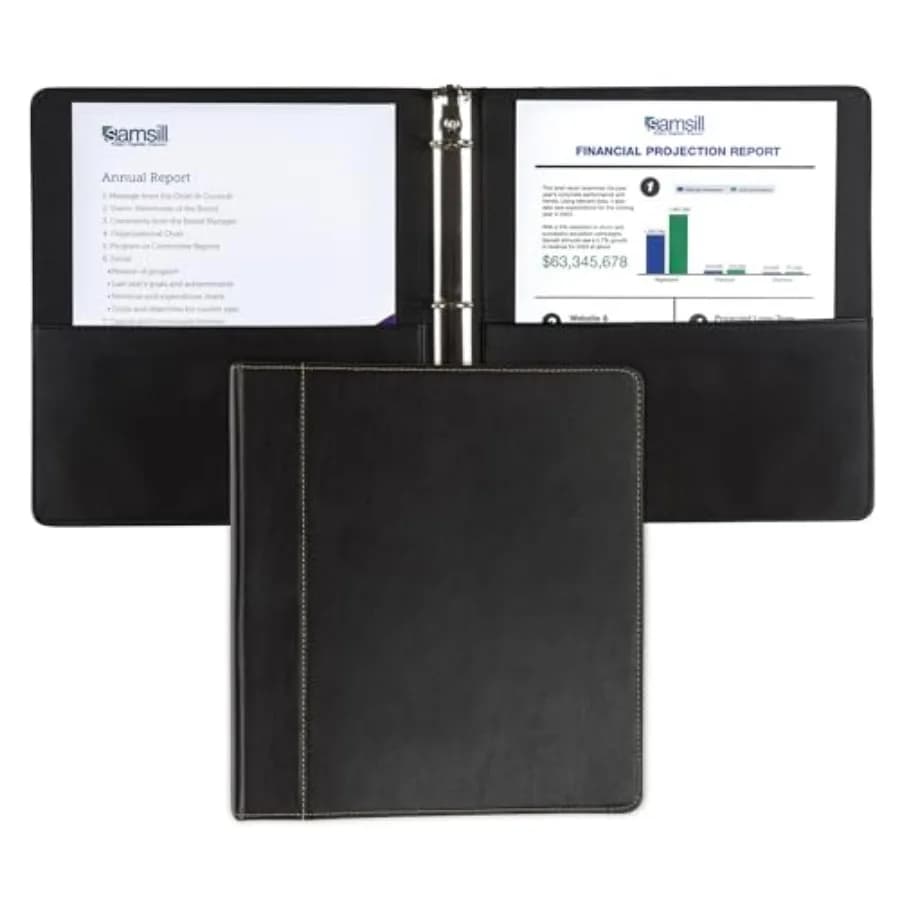 Raccoglitore a 3 anelli in pelle, con cuciture a contrasto, 8.5X, 3 anelli, per notebook, portfolio, agenda, diario