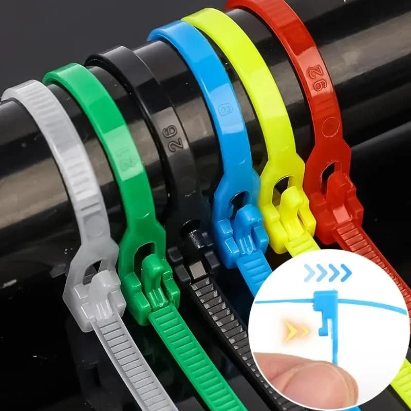 100 fascette fermacavi staccabili in plastica colorata, riutilizzabili, in nylon, tipo zip, per avvolgimento cavi e legature.